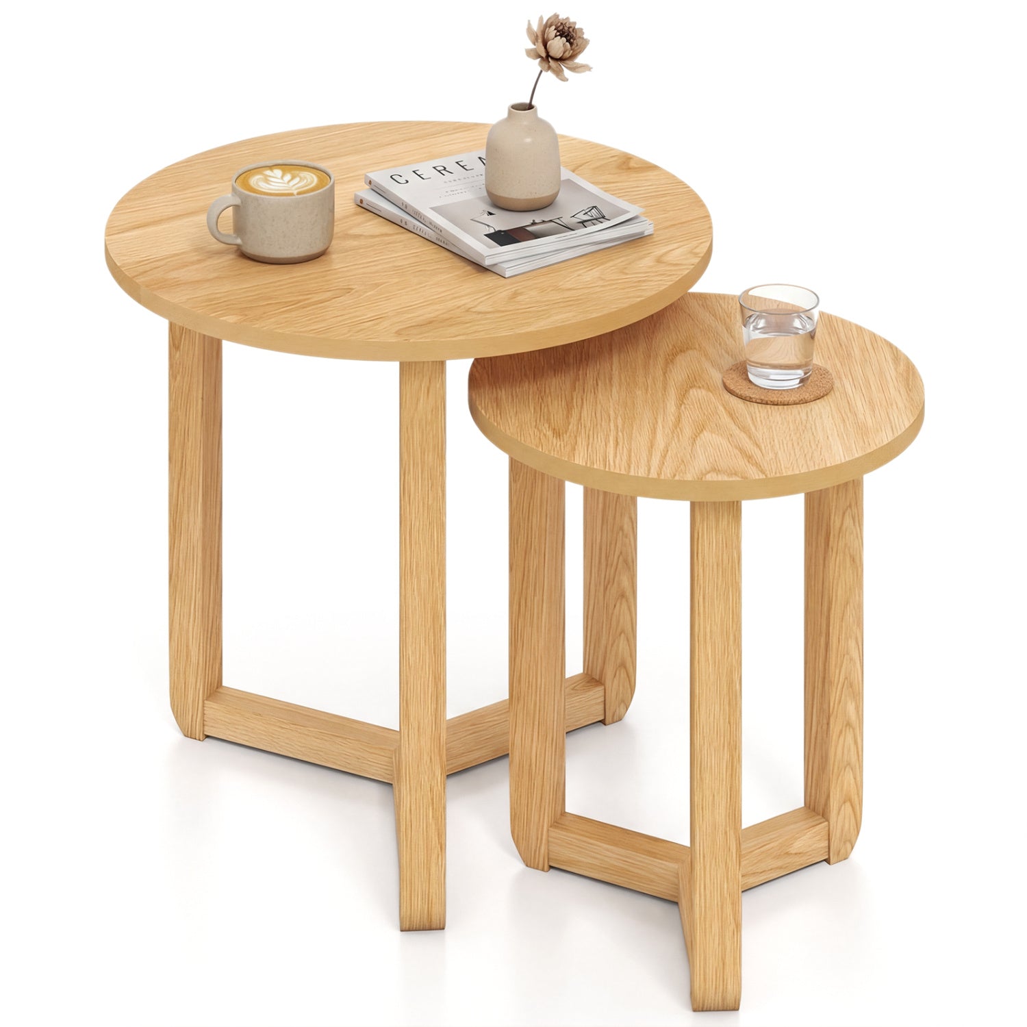 Round Nesting Coffee Table Set Of 2 Wood End Tables, Natural Coffee Tables at Gallery Canada