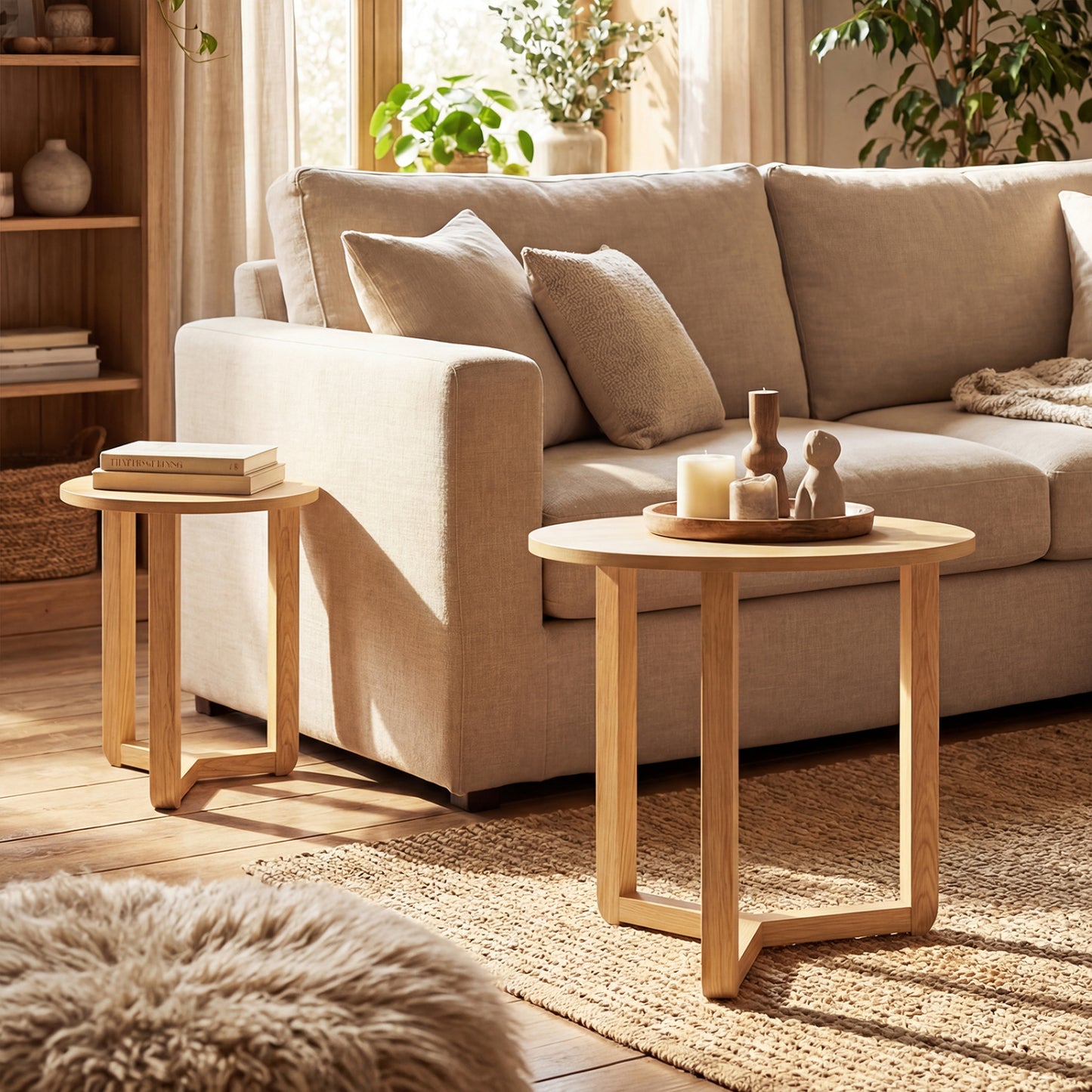 Round Nesting Coffee Table Set Of 2 Wood End Tables, Natural Coffee Tables at Gallery Canada
