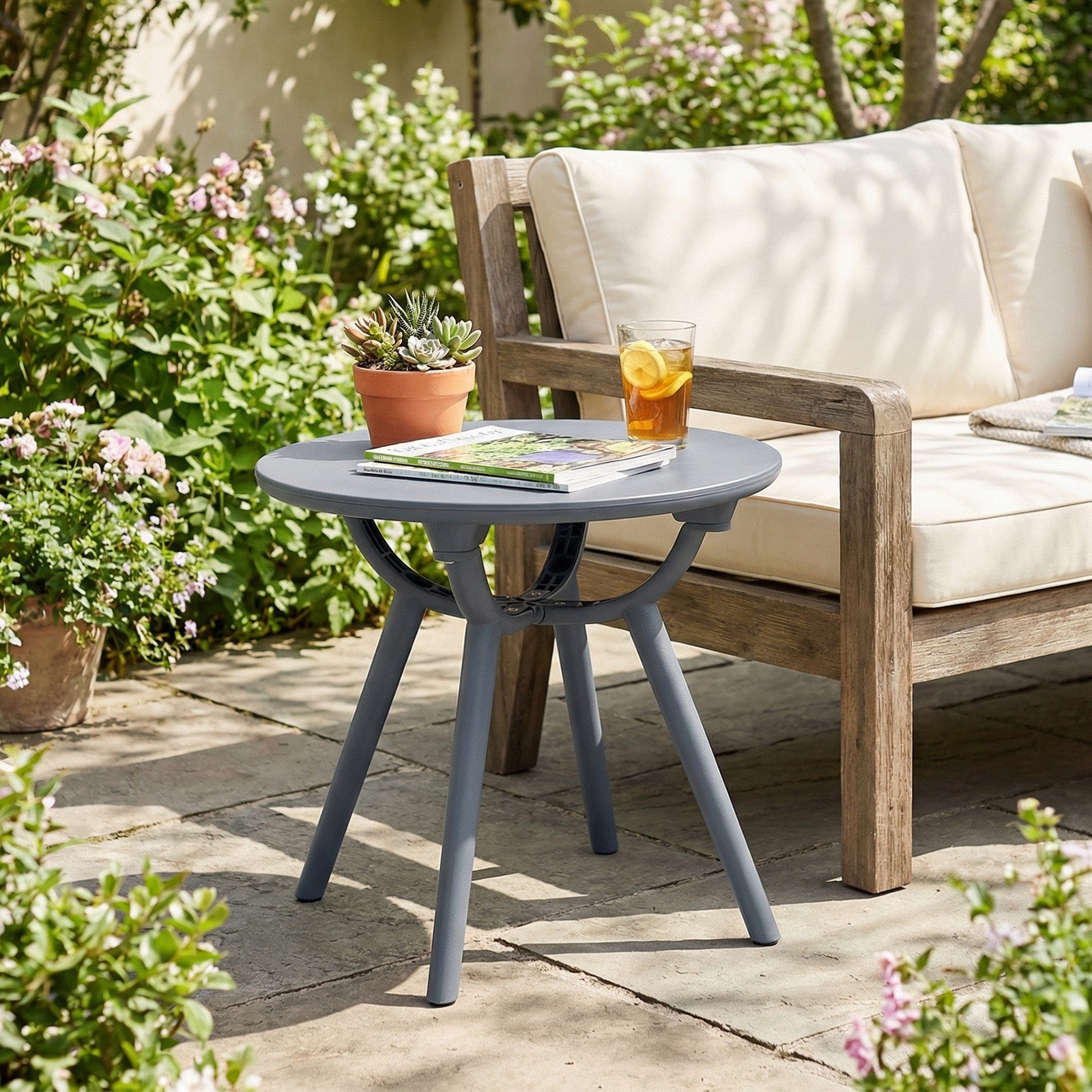 Round Patio Storage Side Table, 1 Piece, Gray Patio Coffee Tables at Gallery Canada