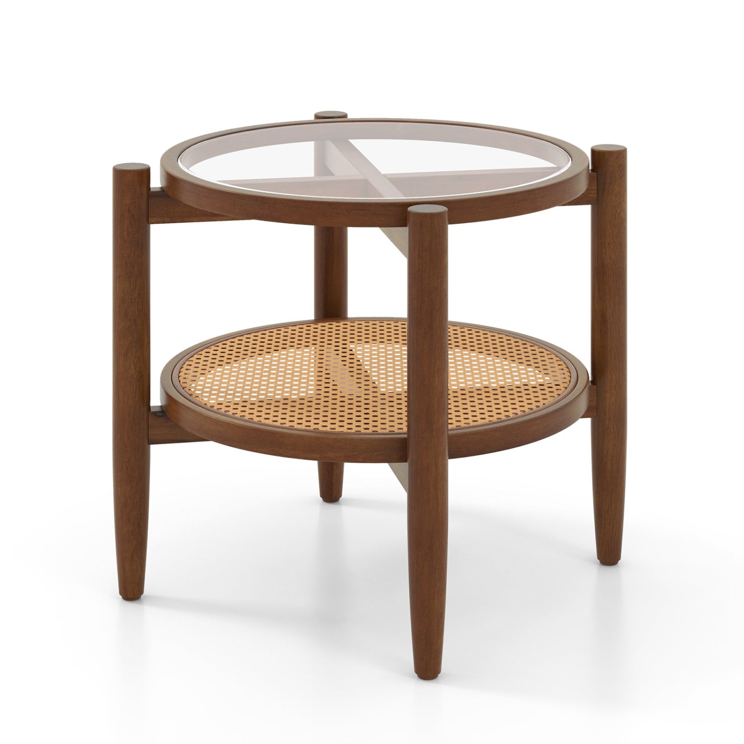 Round Rattan Side End Table with Tempered Glass Tabletop, Walnut End & Side Tables at Gallery Canada