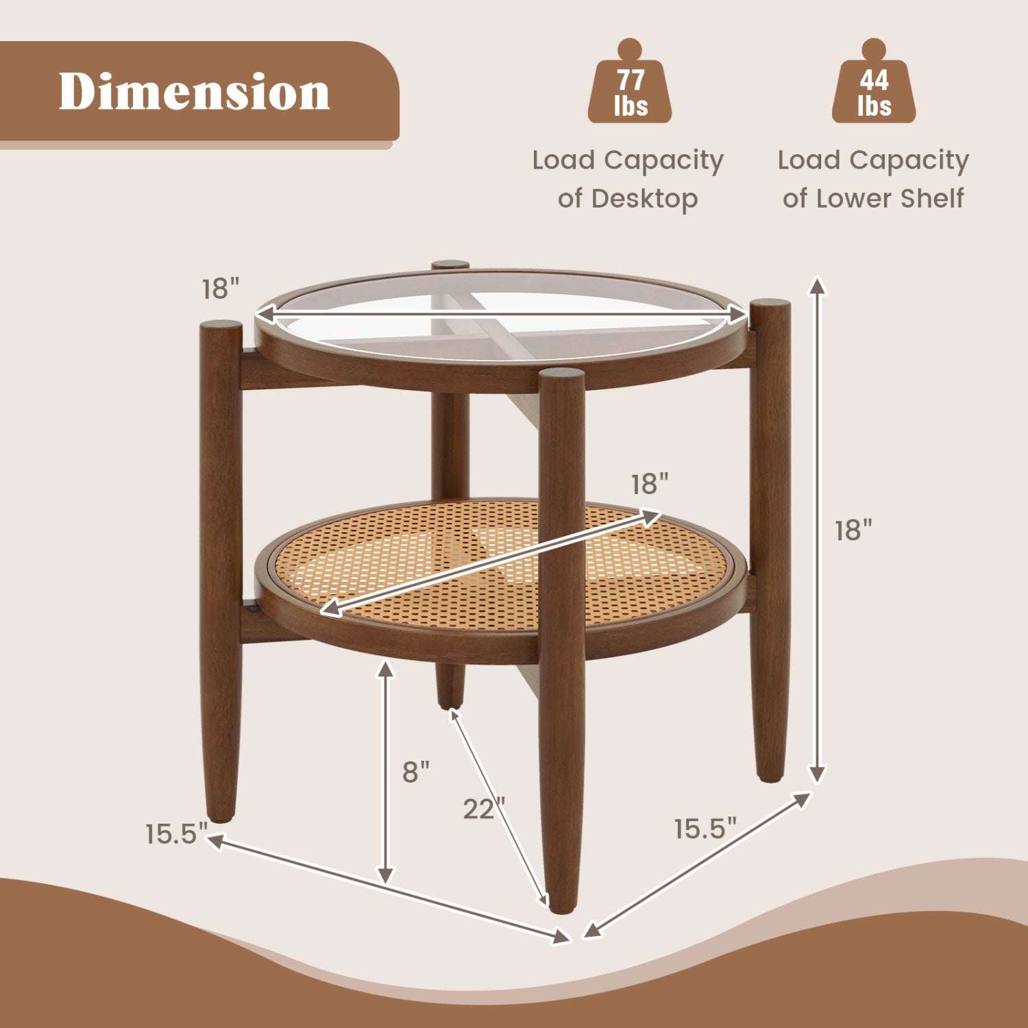 Round Rattan Side End Table with Tempered Glass Tabletop, Walnut End & Side Tables at Gallery Canada