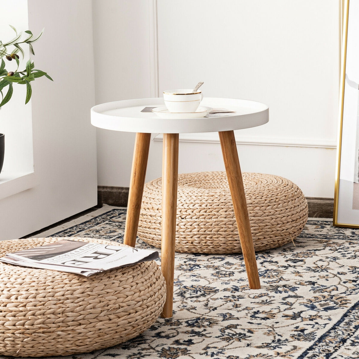 Round Side Sofa Coffee Table, White Coffee Tables at Gallery Canada