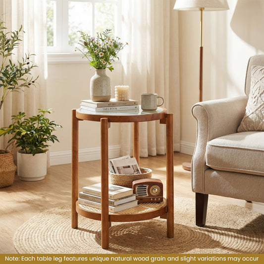 Round Side Table 2-Tier Boho End Table, Walnut End & Side Tables Walnut at Gallery Canada