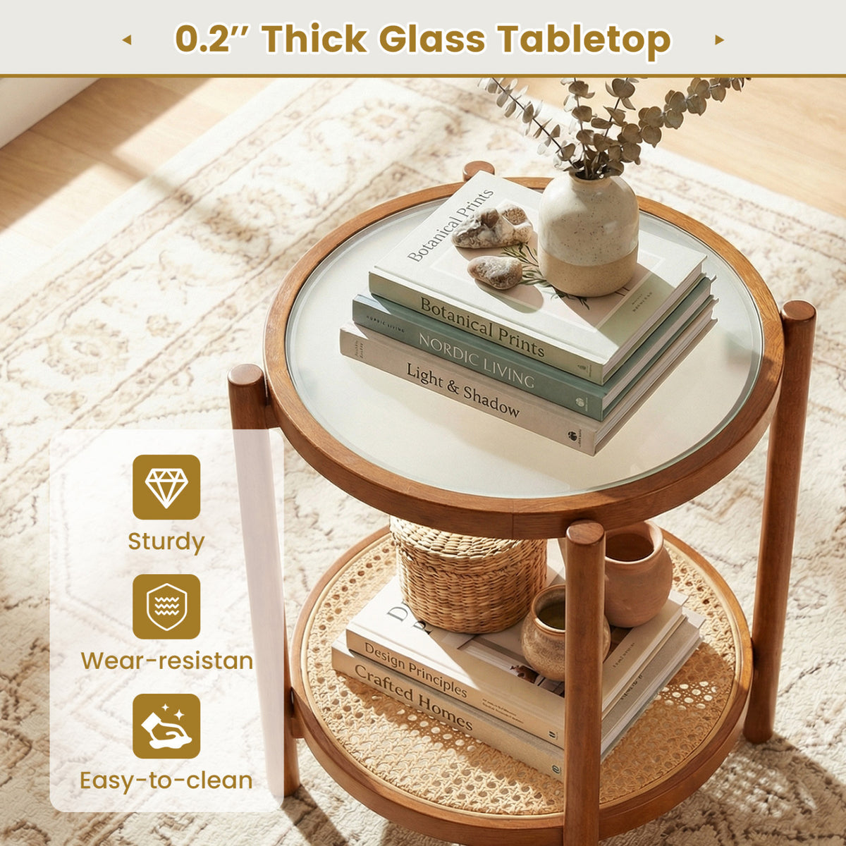 Round Side Table 2-Tier Boho End Table, Walnut End & Side Tables at Gallery Canada