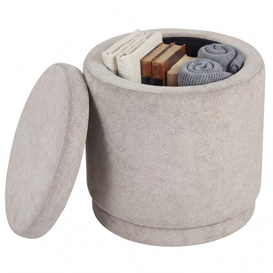 Round Storage Ottoman Foot Rest, Removable Lid, Acacia Wood Frame, Beige Ottomans Beige at Gallery Canada