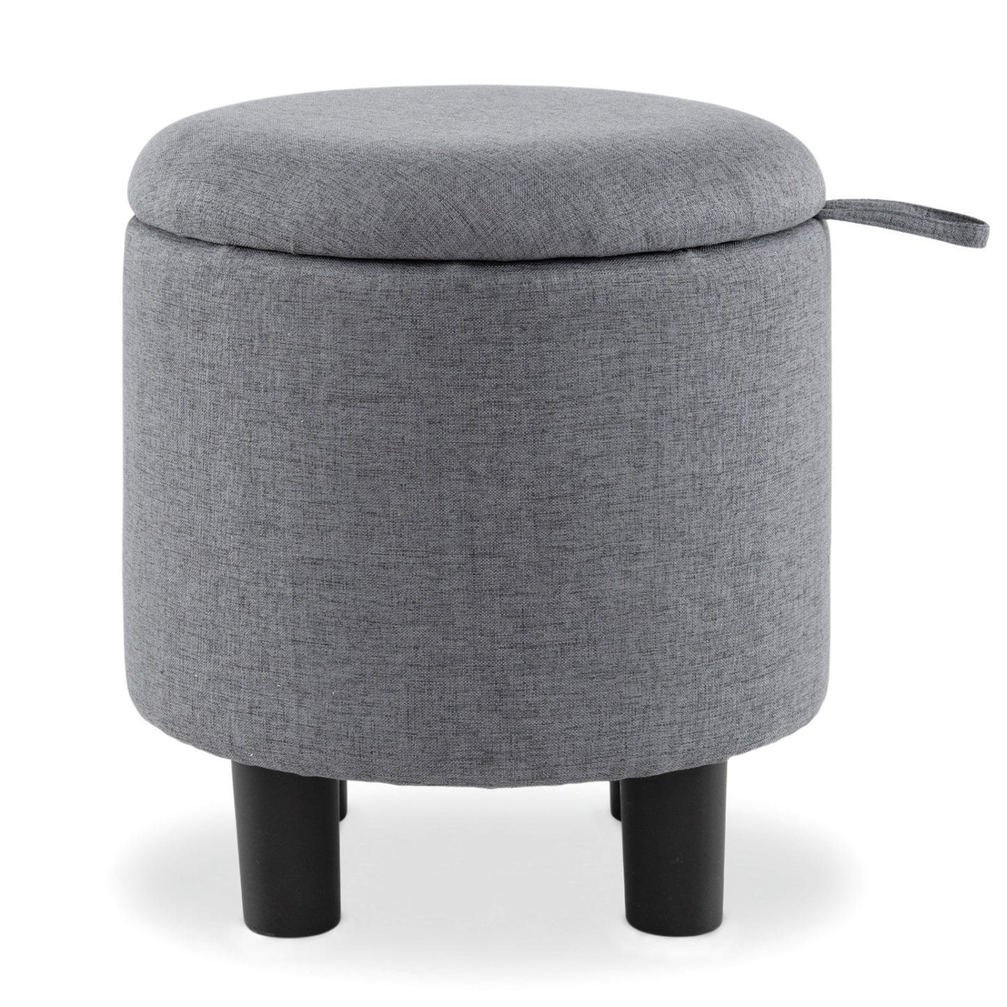Round Storage Ottoman, Linen Fabric, Upholstered Footrest Stool, Gray Ottomans at Gallery Canada