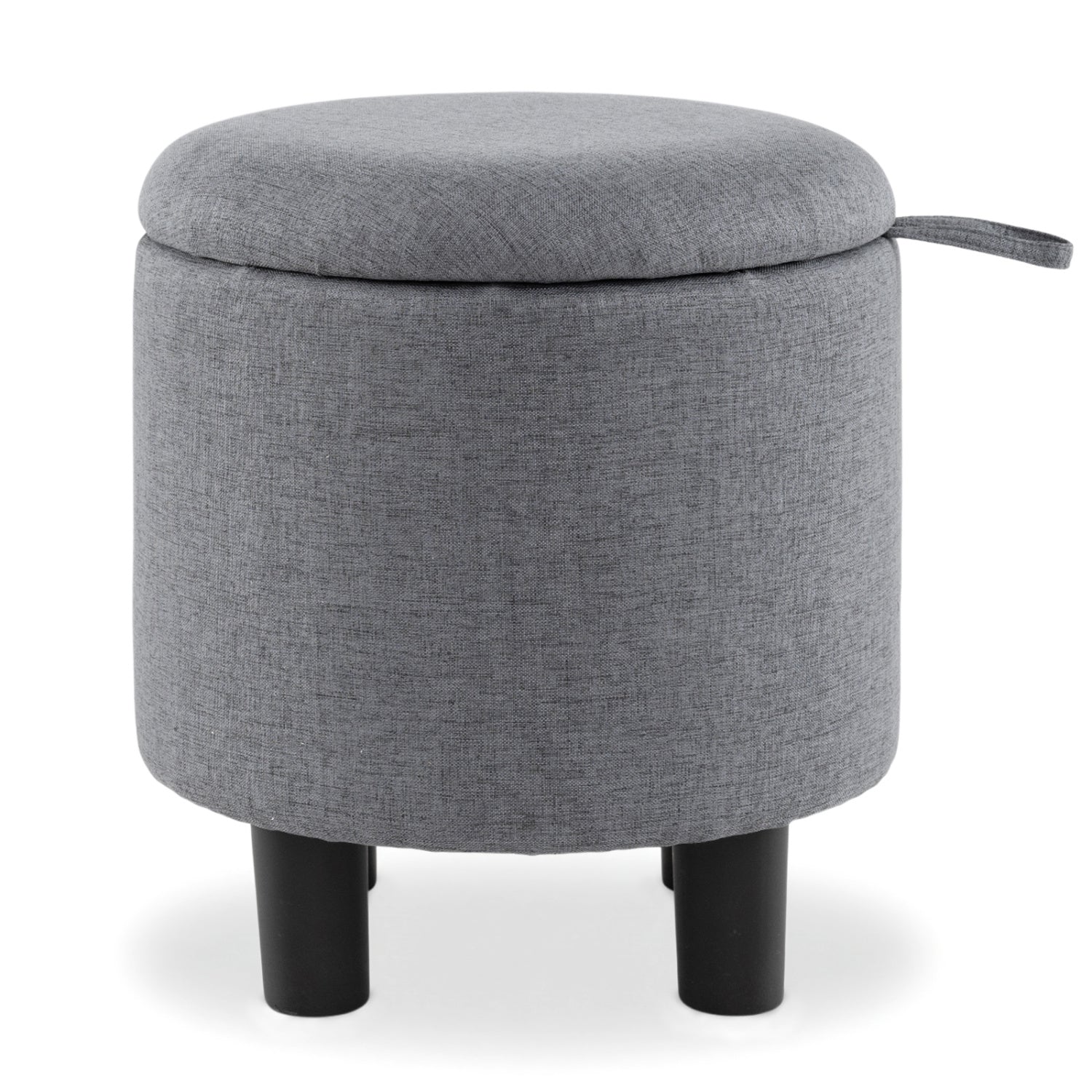 Round Storage Ottoman, Linen Fabric, Upholstered Footrest Stool, Gray Ottomans Gray at Gallery Canada
