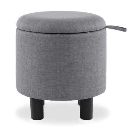 Round Storage Ottoman, Linen Fabric, Upholstered Footrest Stool, Gray Ottomans Gray at Gallery Canada