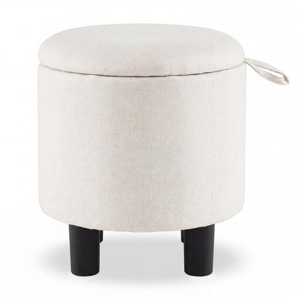 Round Storage Ottoman, Linen Fabric Upholstered Footrest Stool, Beige Ottomans at Gallery Canada