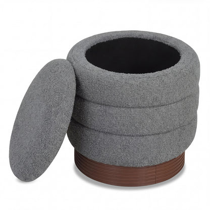 Round Storage Ottoman, Acacia Wood Frame, Gray Ottomans Gray at Gallery Canada