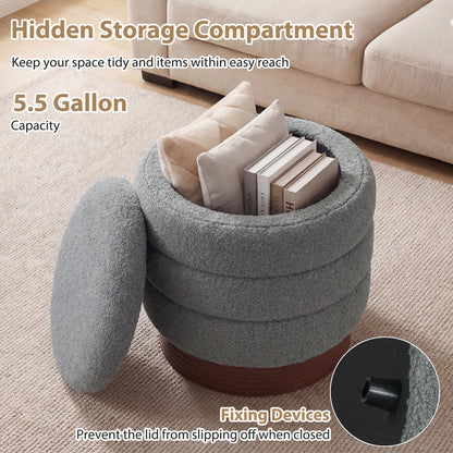 Round Storage Ottoman, Acacia Wood Frame, Gray Ottomans at Gallery Canada