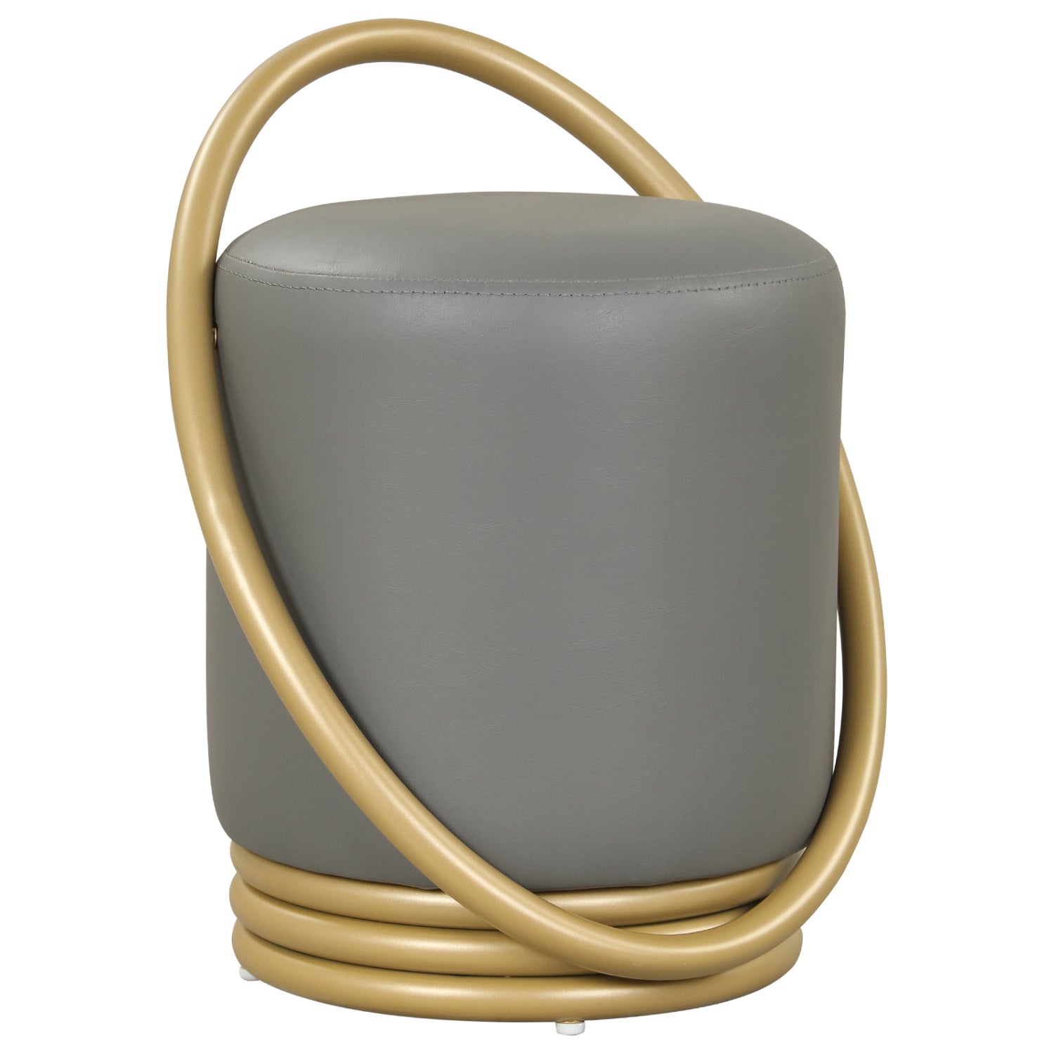 Round Vanity Stool, Faux Leather Makeup Chair, Gold Halo Design - Gray Ottomans Gray at Gallery Canada