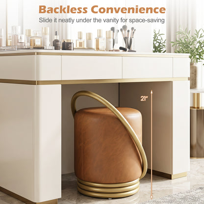 Round Vanity Stool, Faux Leather Makeup Chair, Gold Halo Design, Yellow Ottomans at Gallery Canada