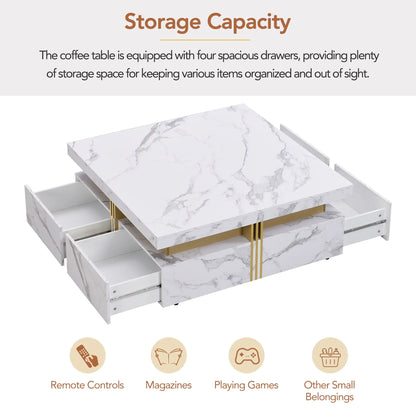 Square Storage Coffee Table, 4 Drawers, MDF, 33.5" L x 33.5" W x 16.5" H, White Coffee Tables at Gallery Canada