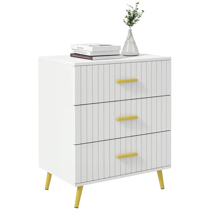 3 Drawer Cabinet, Bedroom Chest of Drawers, Aluminium Legs, Gold Handles, White Storage Cabinets at Gallery Canada