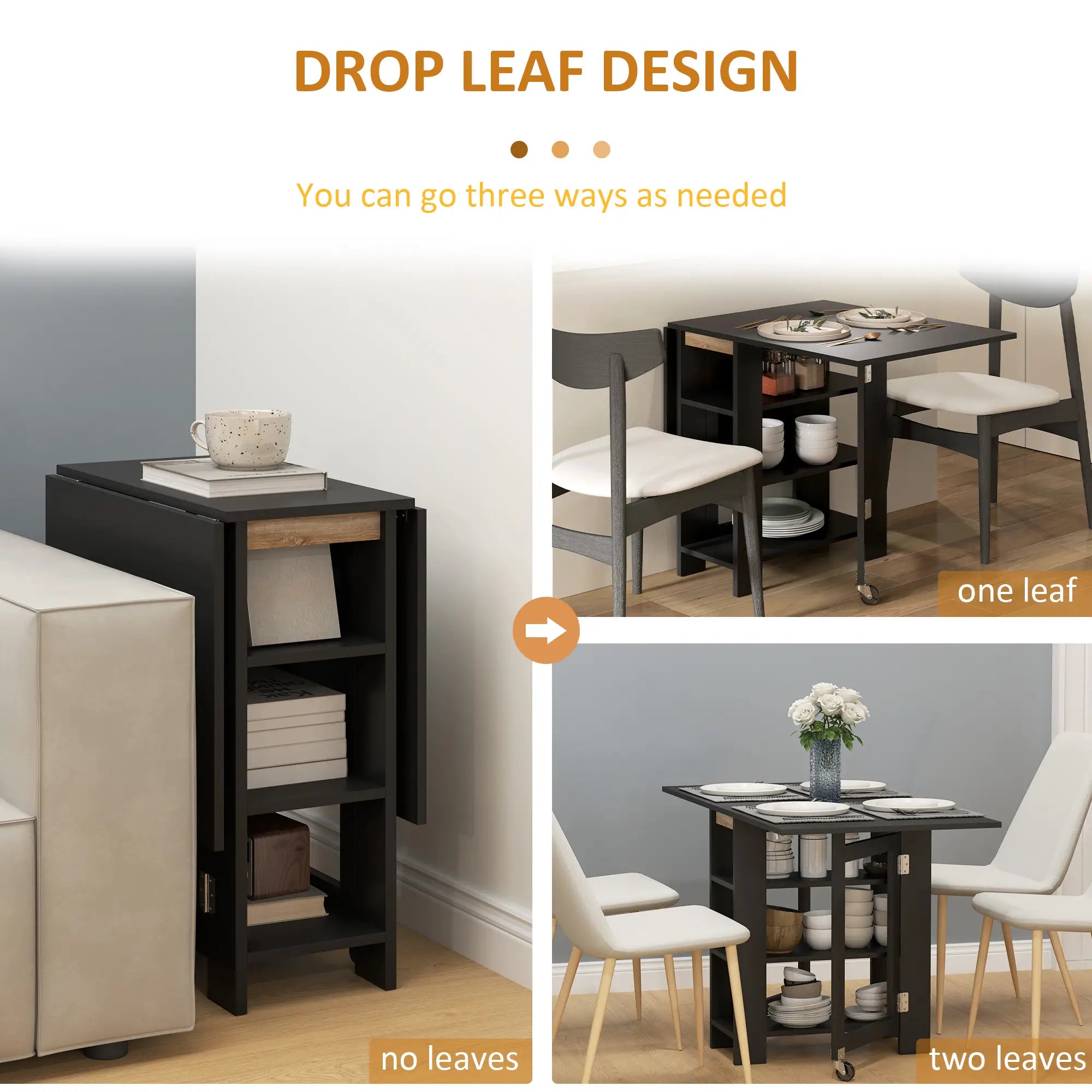 Folding Dining Table With Storage, Drop Leaf Kitchen Table, Black Bar Tables & Dining Tables at Gallery Canada