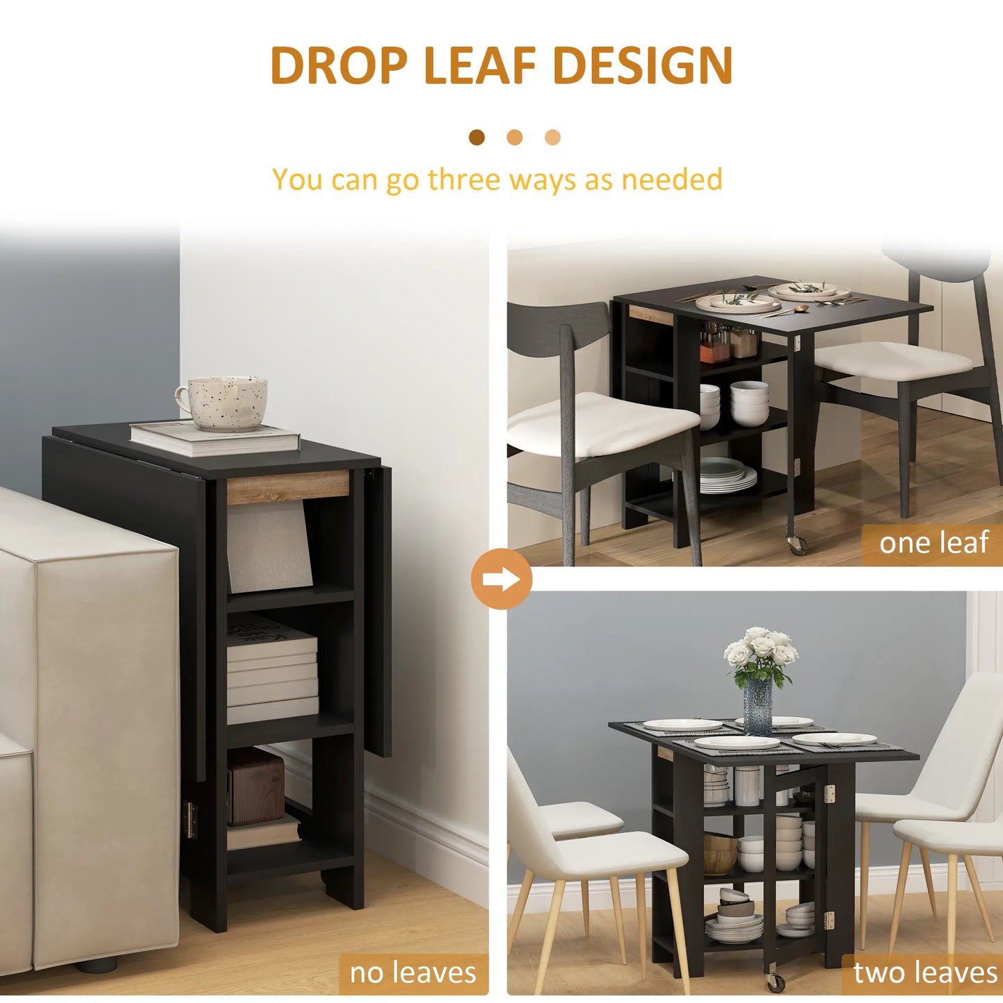 Folding Dining Table With Storage, Drop Leaf Kitchen Table, Black Bar Tables & Dining Tables at Gallery Canada