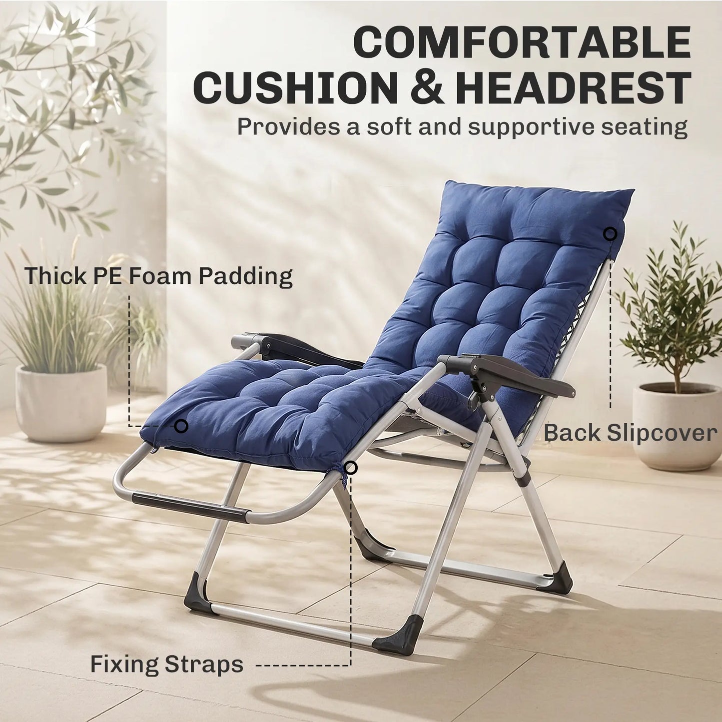 Reclining Zero Gravity Chair, Adjustable Backrest, Folding Garden Lounger, Dark Blue Lounger Chairs at Gallery Canada