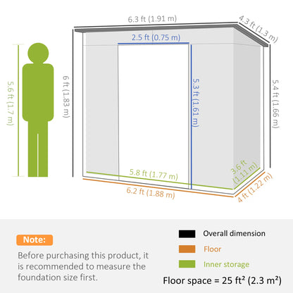 6 x 4FT Galvanized Metal Garden Shed, Double Doors, 2 Vents, Grey Sheds at Gallery Canada
