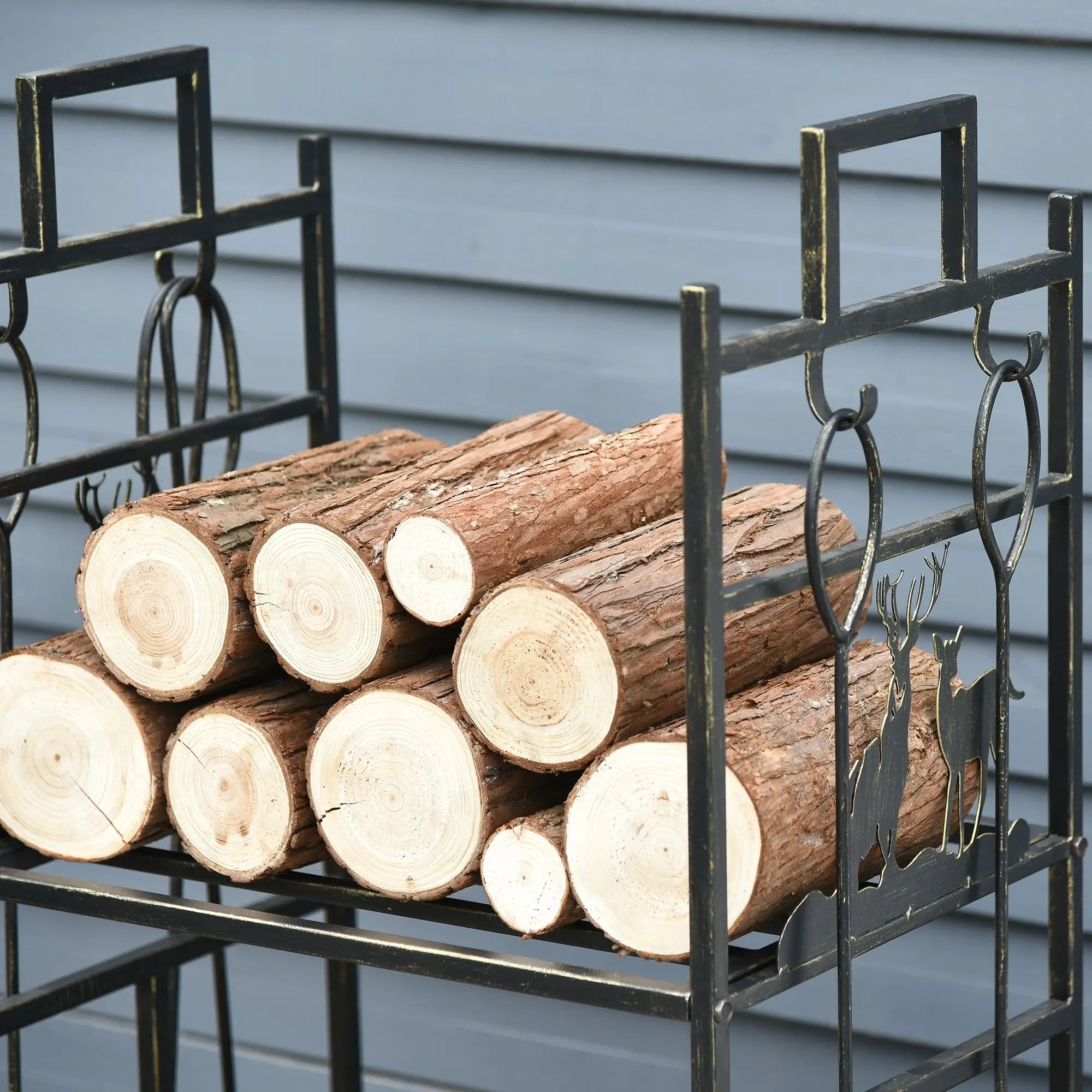 2-Layer Heavy Duty Firewood Rack, 4 Tools, Black and Gold Firewood Racks at Gallery Canada