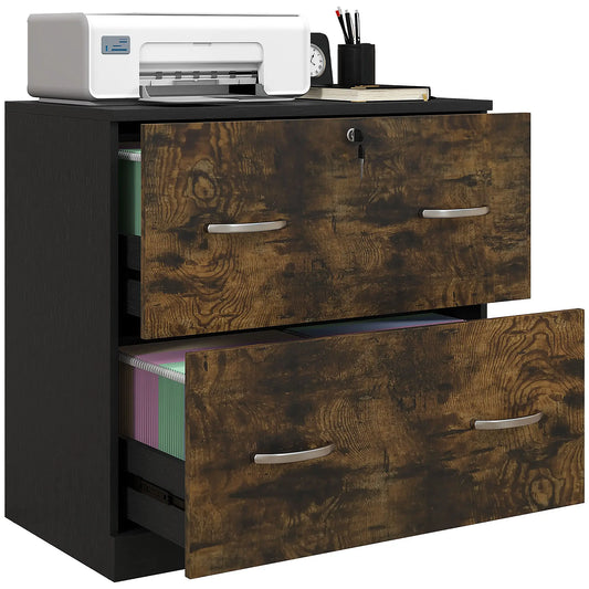 2 Drawer File Cabinet with Lock, Hanging Bar, Letter Size, Rustic Brown Office Cabinets & Cupboards Rustic Brown at Gallery Canada