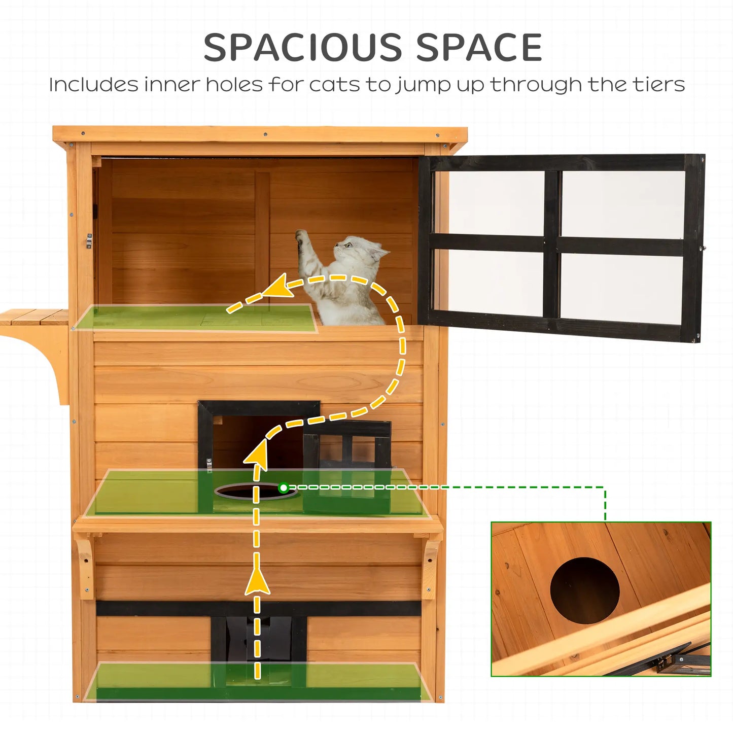 Outdoor Cat House, 3-Tier Kitty Shelter, Weather Resistant, Escape Door Cat Houses at Gallery Canada