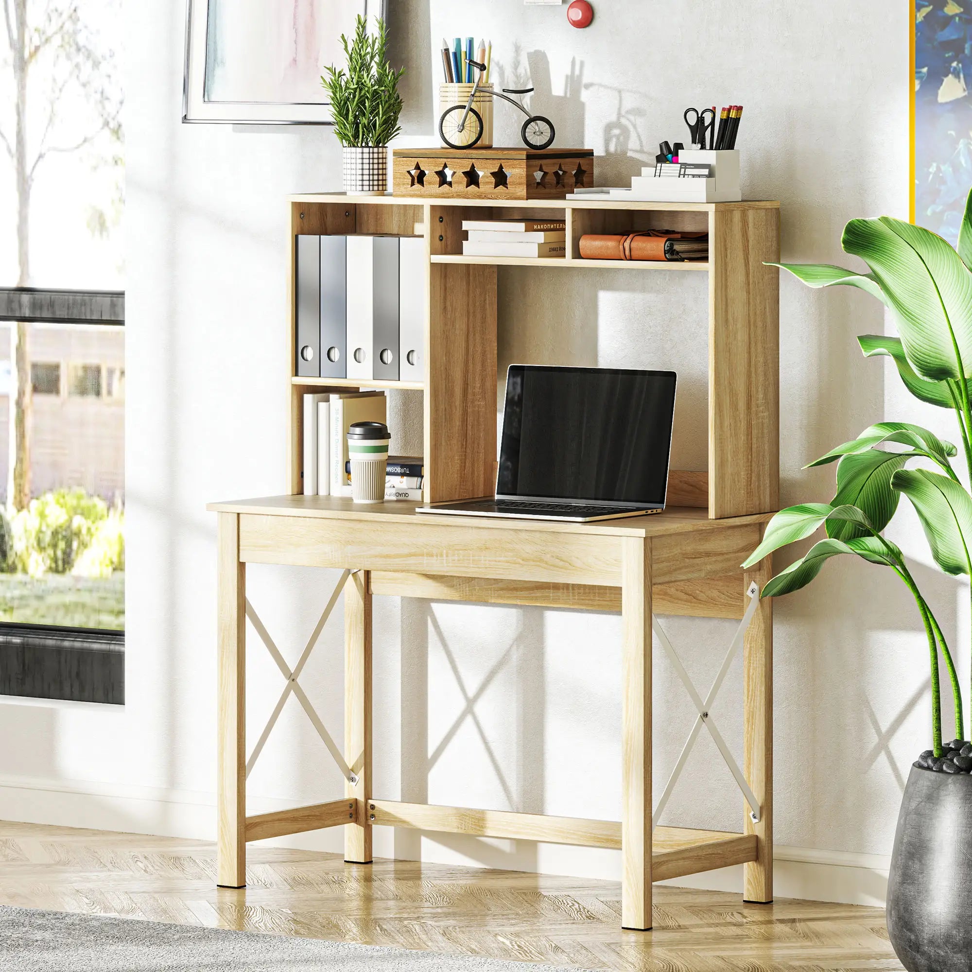 Computer Desk with Hutch, Home Office Study Table, Oak Computer Desks at Gallery Canada