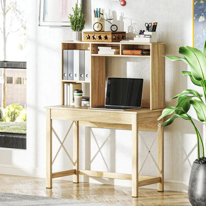 Computer Desk with Hutch, Home Office Study Table, Oak Computer Desks at Gallery Canada