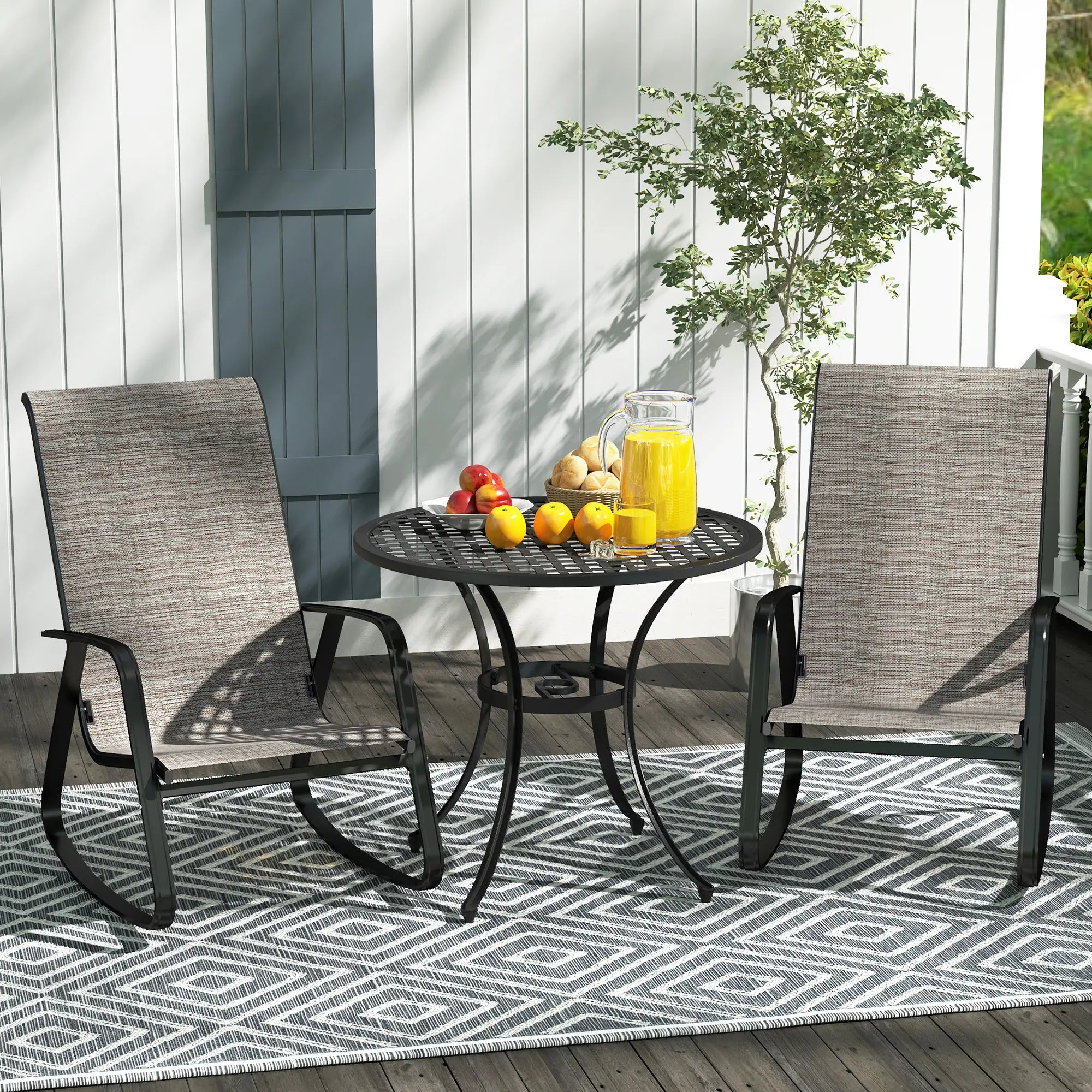 Set of 2 Patio Rocking Chairs, High Backrest, Armrests, Light Brown Outdoor Rocking Chairs at Gallery Canada