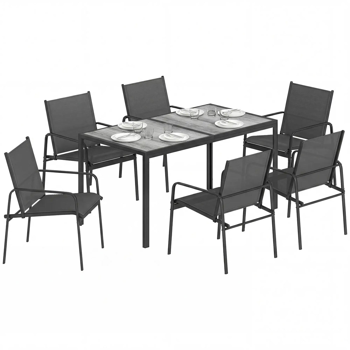 Outdoor Dining Set For 6, Faux Wood Patio Table And Chairs, Black Outdoor Dining Sets at Gallery Canada