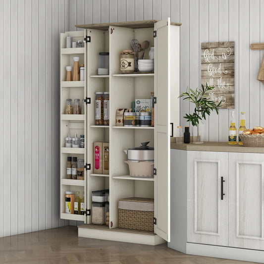 70" Tall Kitchen Pantry Cabinet, Adjustable Shelves, Cream White Kitchen Pantry Cabinets Cream at Gallery Canada