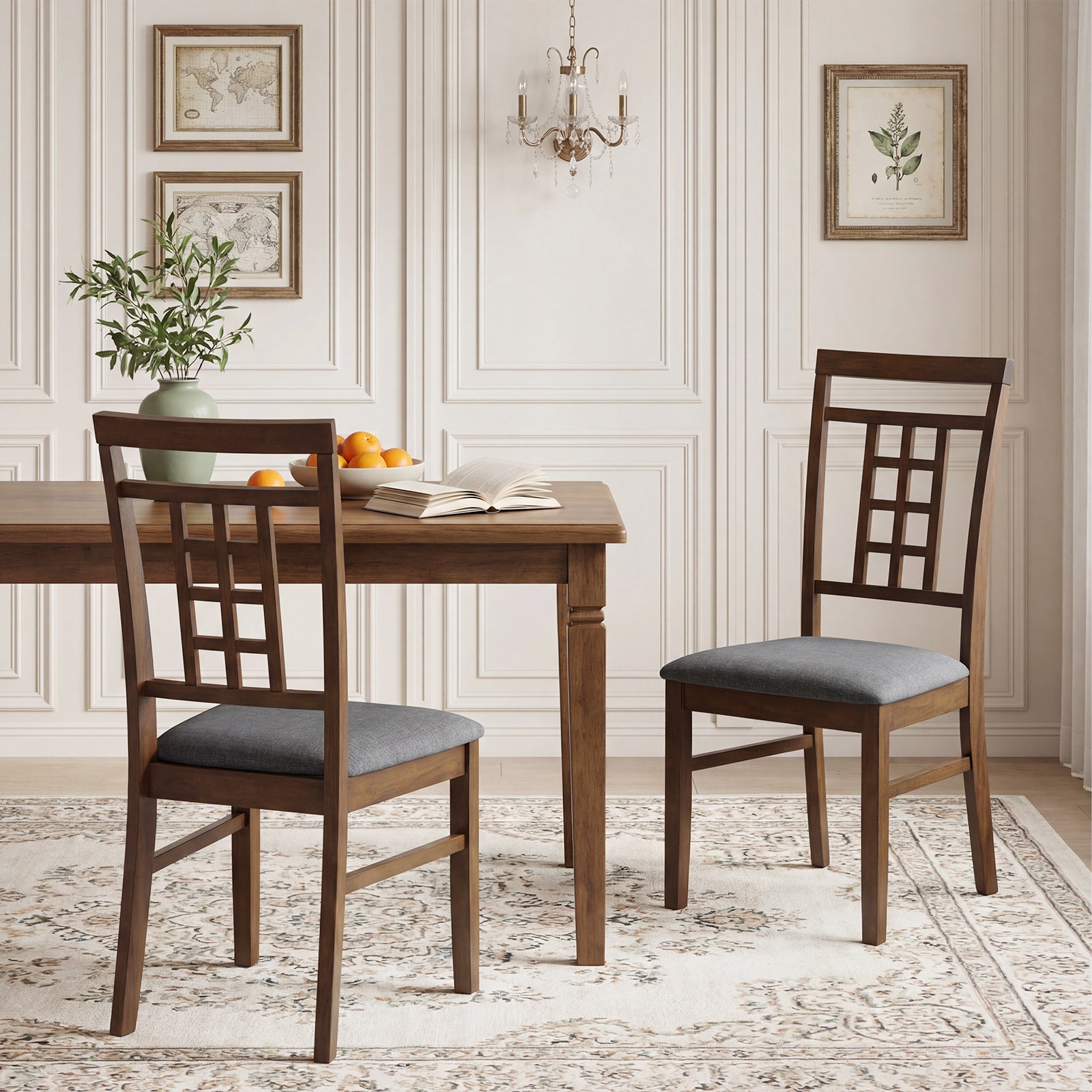 Rubber Wood Dining Chairs, Set of 2, Lattice Back, Brown Dining Chairs at Gallery Canada