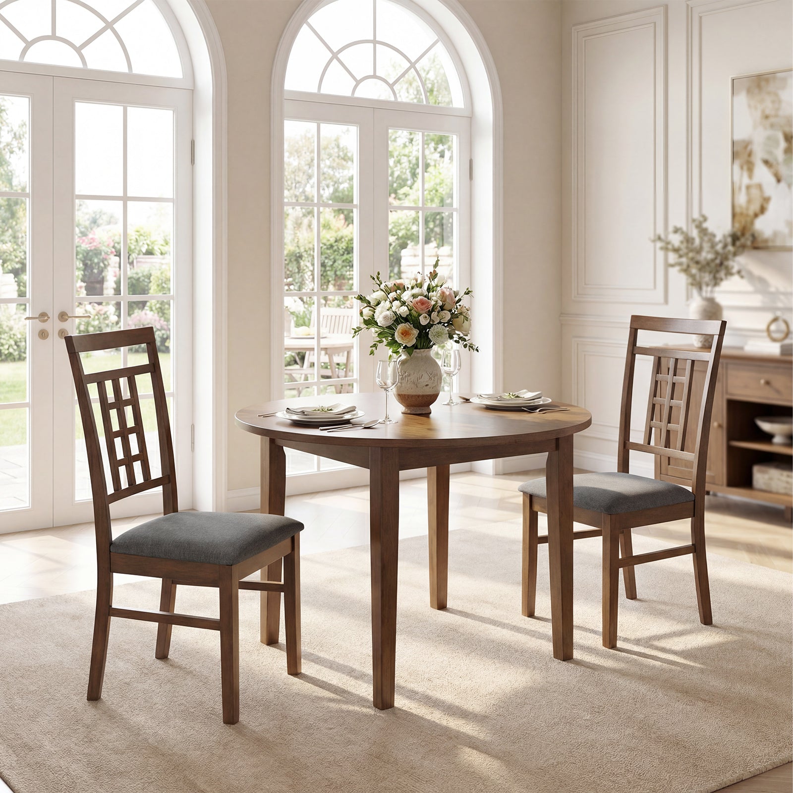 Rubber Wood Dining Chairs, Set of 2, Lattice Back, Brown Dining Chairs at Gallery Canada