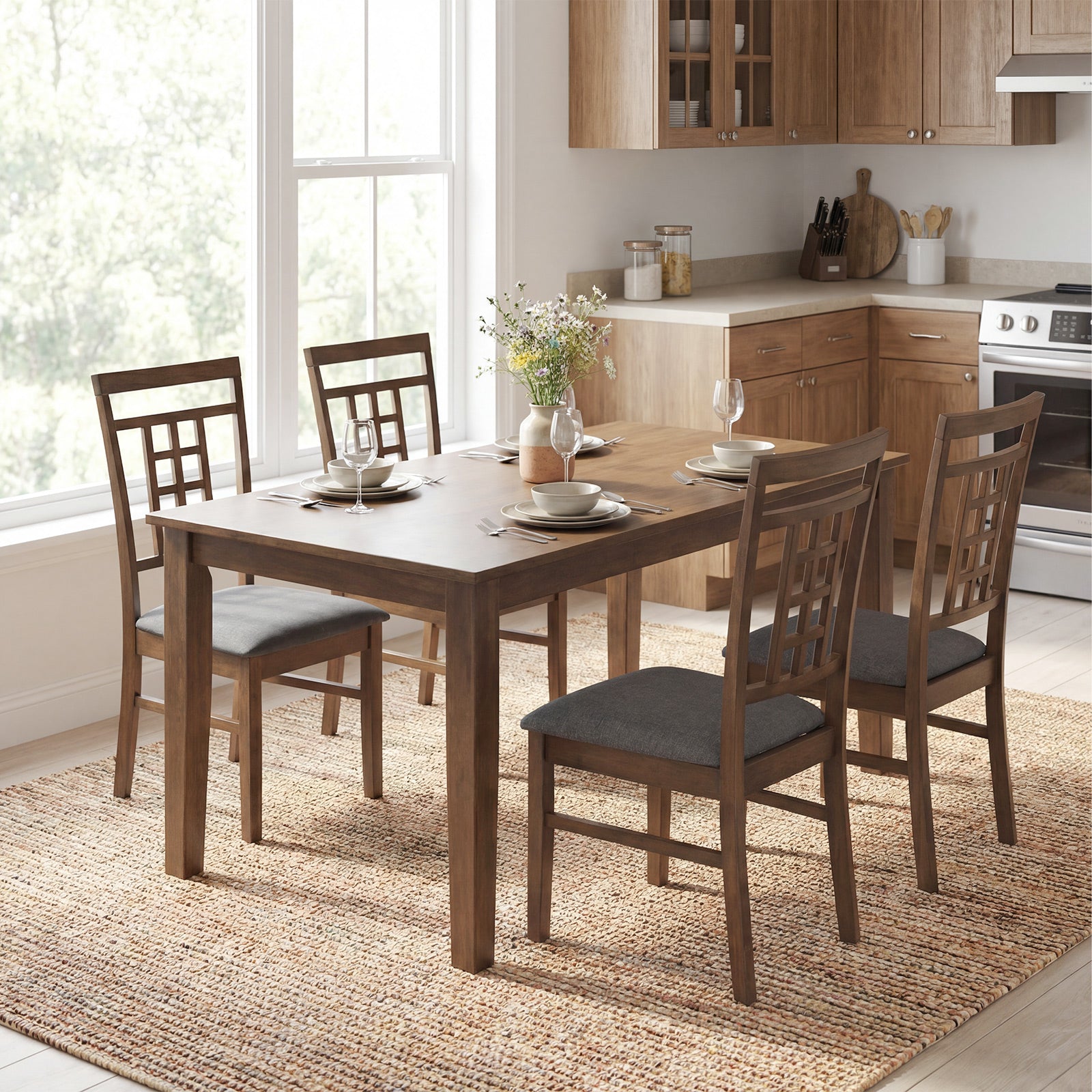 Rubber Wood Dining Chairs, Set of 2, Lattice Back, Brown Dining Chairs at Gallery Canada