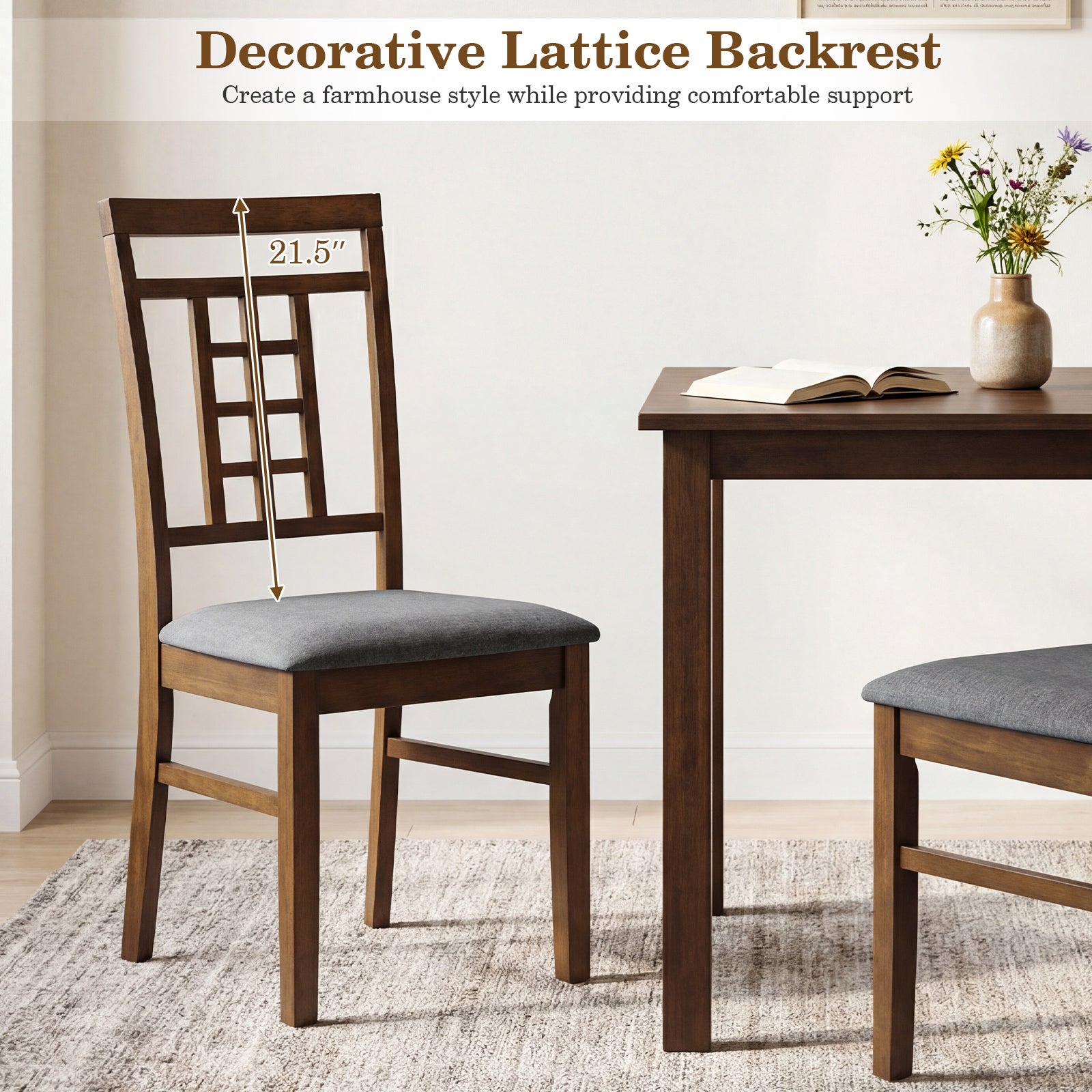 Rubber Wood Dining Chairs, Set of 2, Lattice Back, Brown Dining Chairs at Gallery Canada
