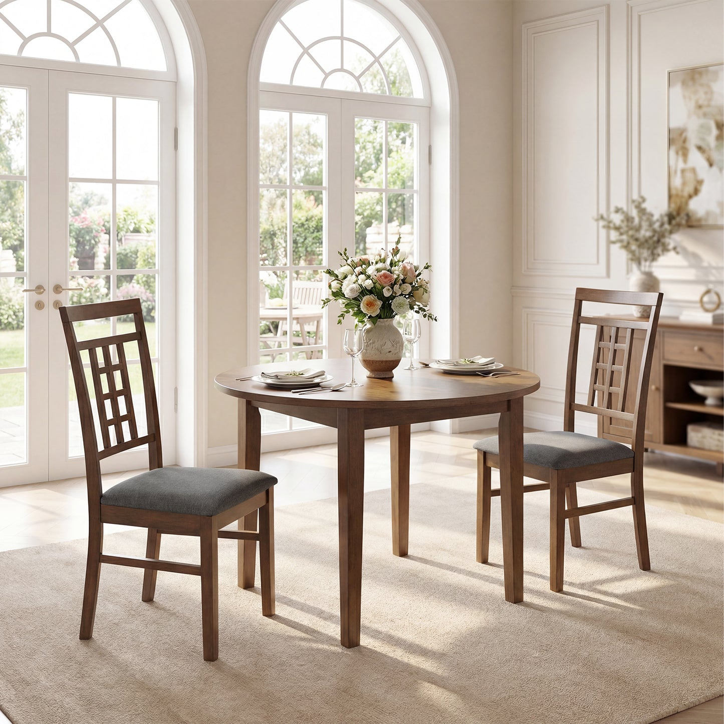 Rubber Wood Dining Chairs, Set of 4, Lattice Back, Brown Dining Chairs at Gallery Canada