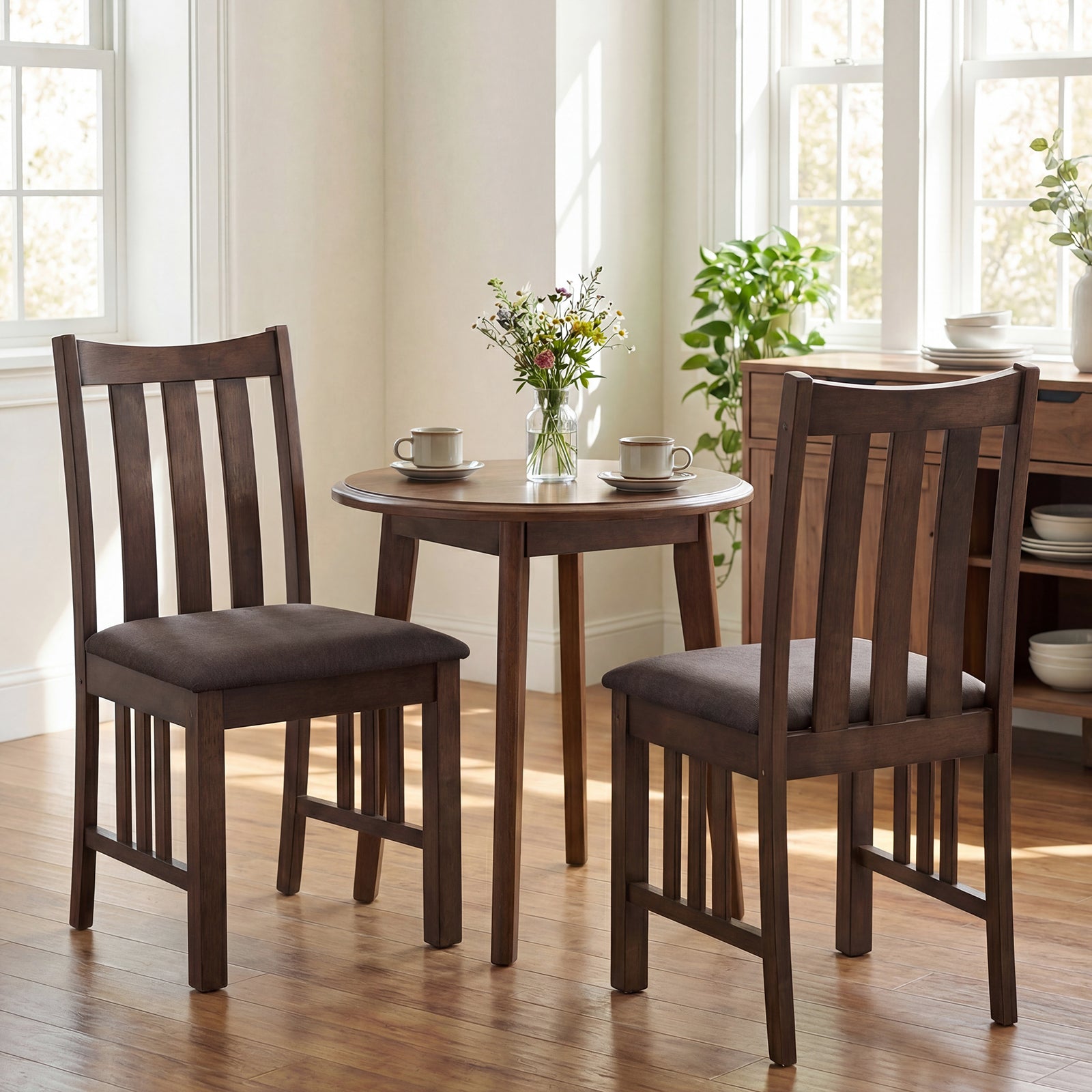 Rubber Wood Dining Chairs, Set Of 2, Slat Back, Brown Dining Chairs at Gallery Canada