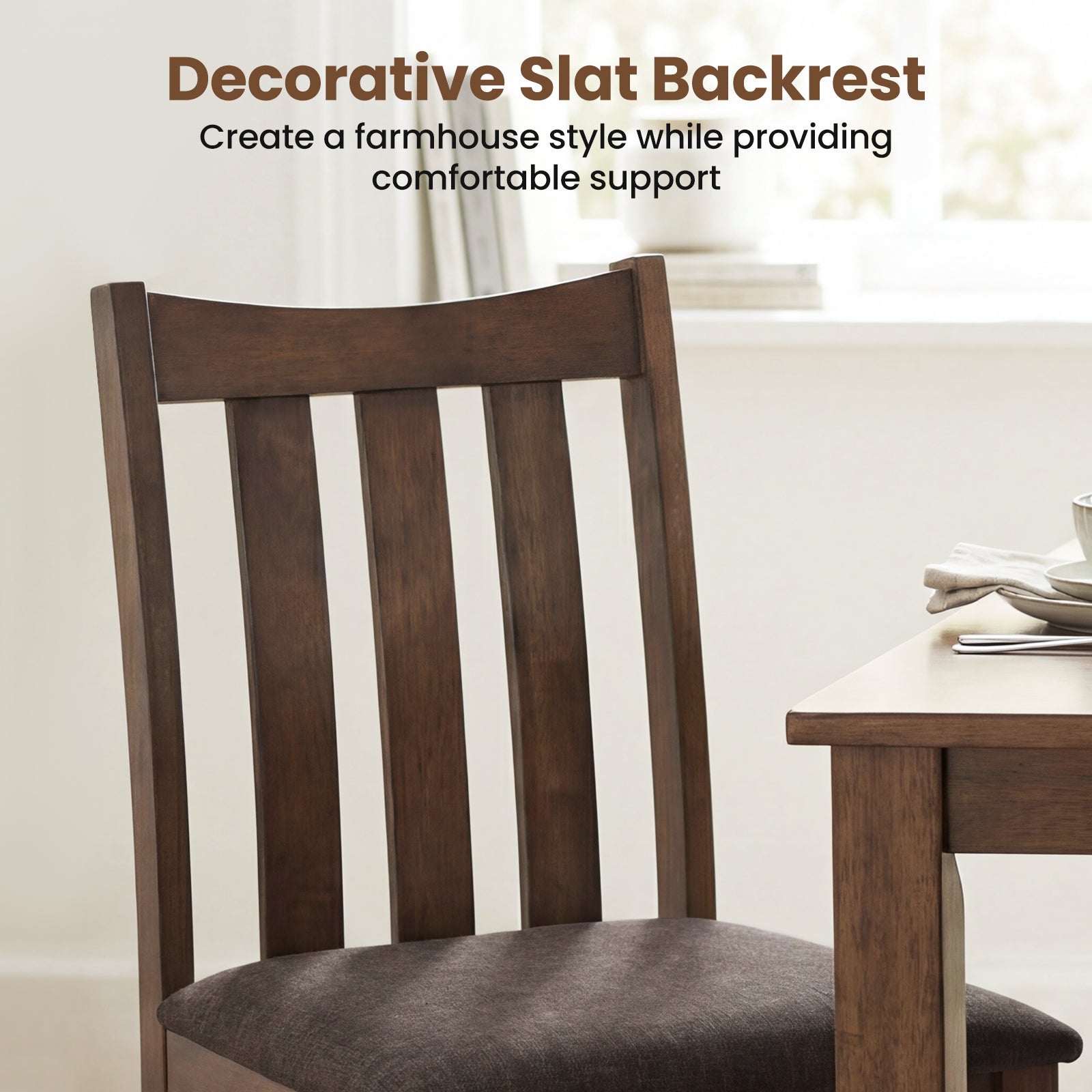 Rubber Wood Dining Chairs, Set of 4, Slat Back, Brown Dining Chairs at Gallery Canada