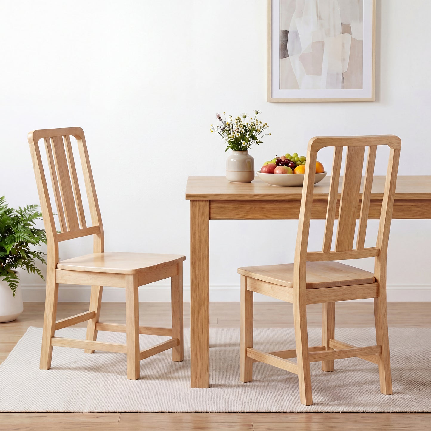 Rubber Wood Dining Chairs, Set of 2, Hollowed Backrest, Natural Dining Chairs at Gallery Canada