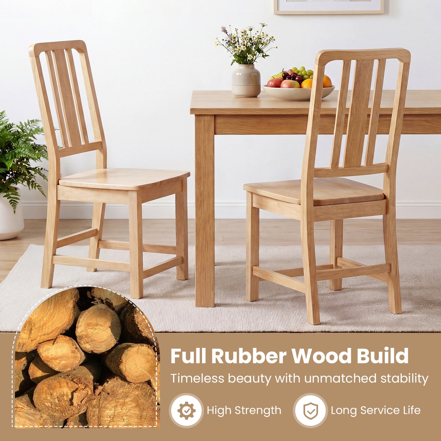 Rubber Wood Dining Chairs Set of 4, Hollowed Backrest, Natural Dining Chairs at Gallery Canada