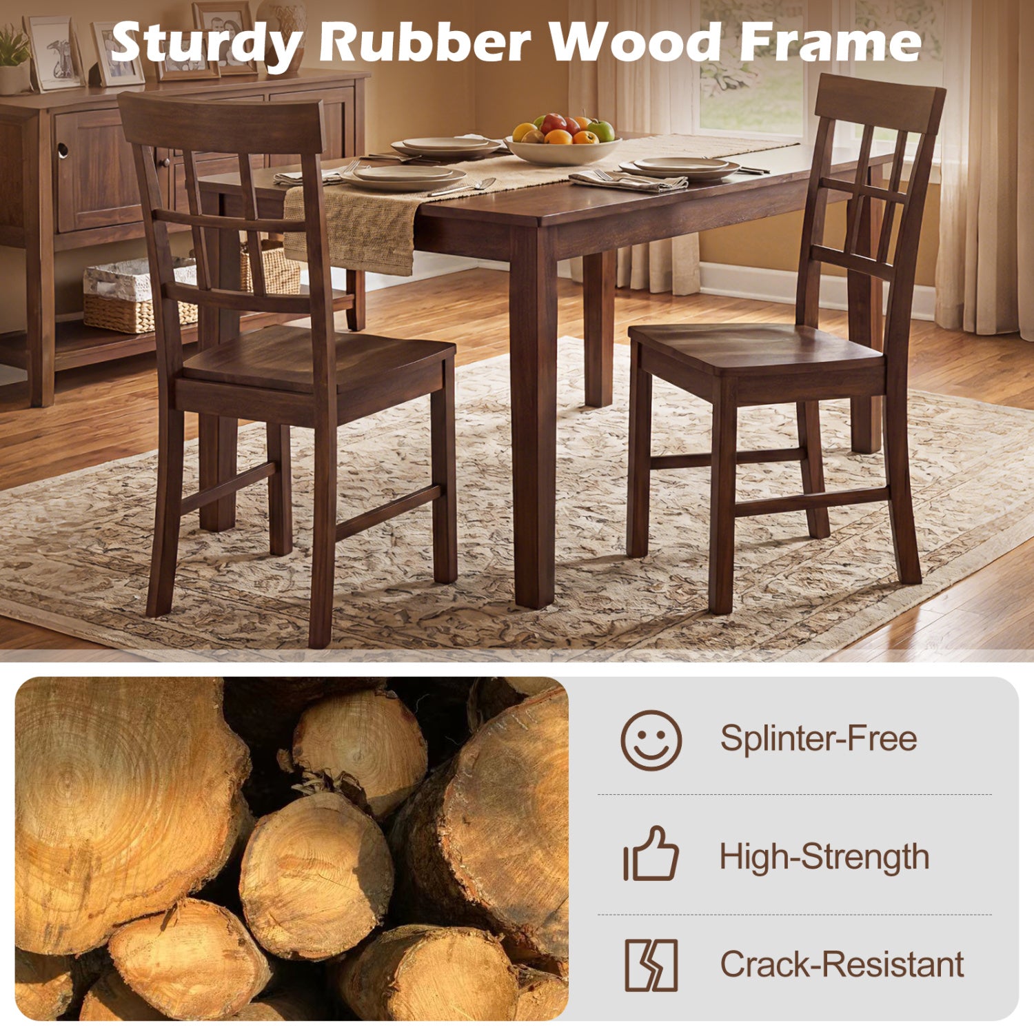 Rubber Wood Dining Chairs Set of 4, Dark Brown Dining Chairs at Gallery Canada