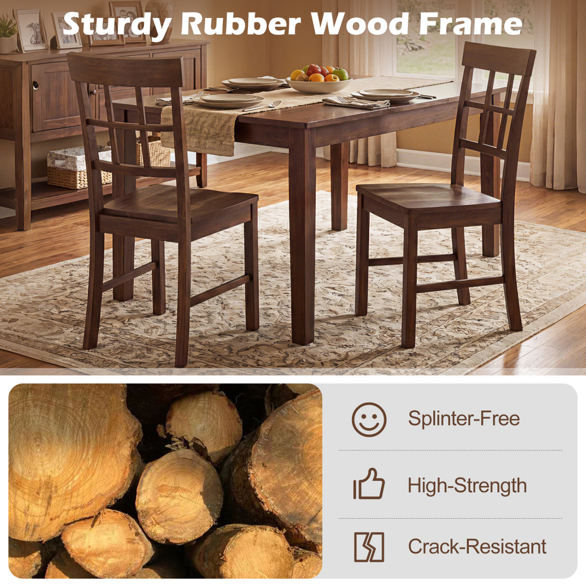 Rubber Wood Dining Chairs Set of 4, Dark Brown Dining Chairs at Gallery Canada