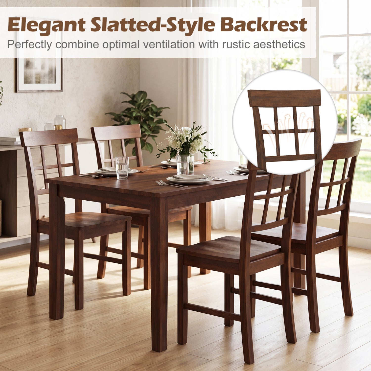 Rubber Wood Dining Chairs Set of 4, Dark Brown Dining Chairs at Gallery Canada