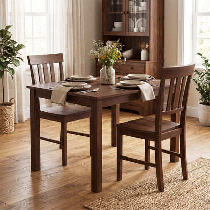 Rubber Wood Dining Chairs, Set of 4, High Slat Backrest, Dark Brown