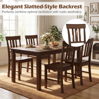 Rubber Wood Dining Chairs, Set of 4, High Slat Backrest, Dark Brown