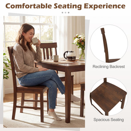 Rubber Wood Dining Chairs, Set of 4, High Slat Backrest, Dark Brown