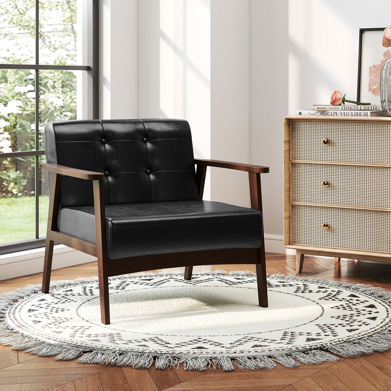 Rubber Wood Frame Accent Chair, With Armrest, Black Accent Chairs at Gallery Canada