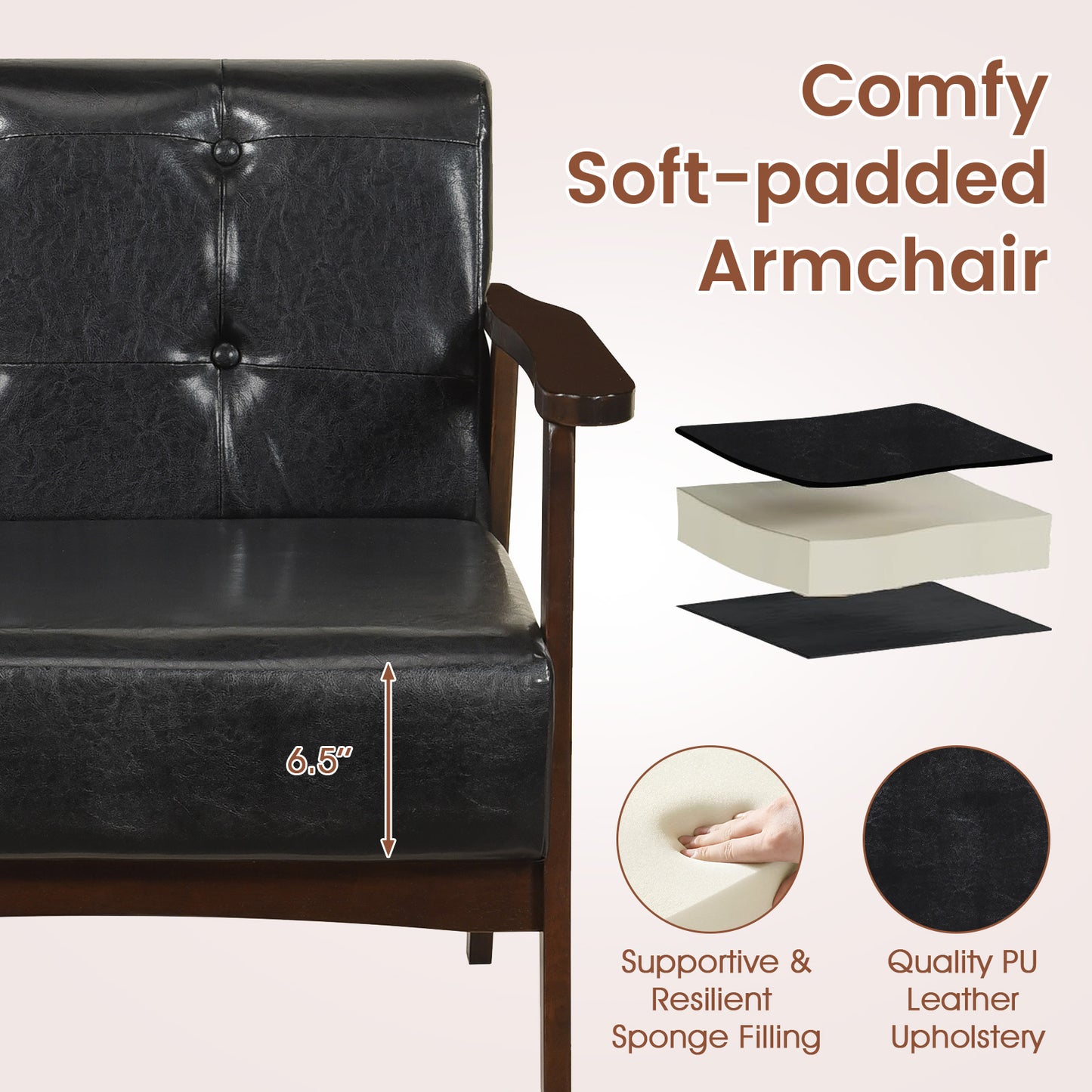 Rubber Wood Frame Accent Chair, With Armrest, Black Accent Chairs at Gallery Canada
