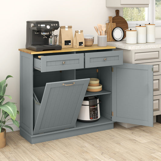 Rubber Wood Kitchen Trash Cabinet, Single Can Holder, Adjustable Shelf, Gray Sideboards Cabinets & Buffets Gray at Gallery Canada