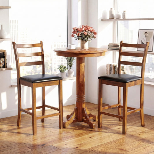 Rubber Wood Ladder Back Bar Stools, 24 Inch, Set of 2, Walnut Bar Stools Walnut at Gallery Canada